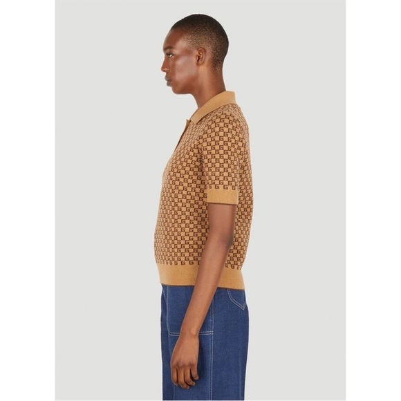 GUCCI Square G Knit Polo Shirt in Camel sz medium - Picture 2 of 12